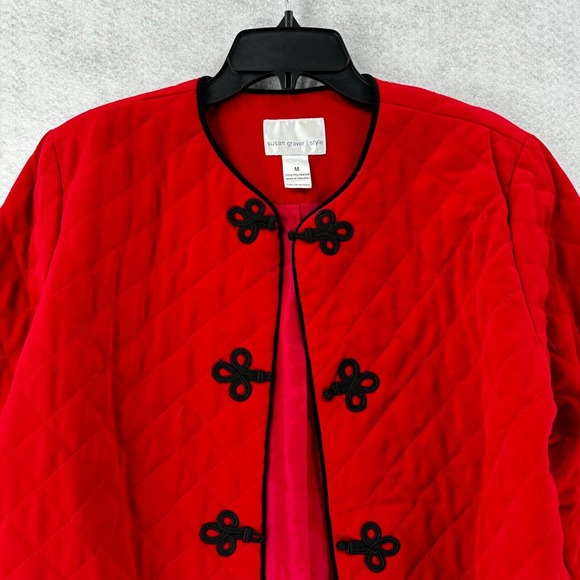 Susan‎ Graver Style Womens MEDIUM Jacket Red Quilted Frog Closure Chinese - Picture 3 of 13